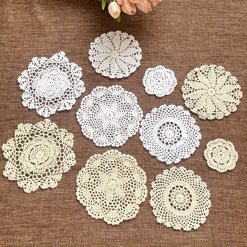 5pcs handmade crochet round placemats elegant lace design for weddings parties home decor polyester hand wash only party table decor elegant table accessory handcrafted   crochet placemats