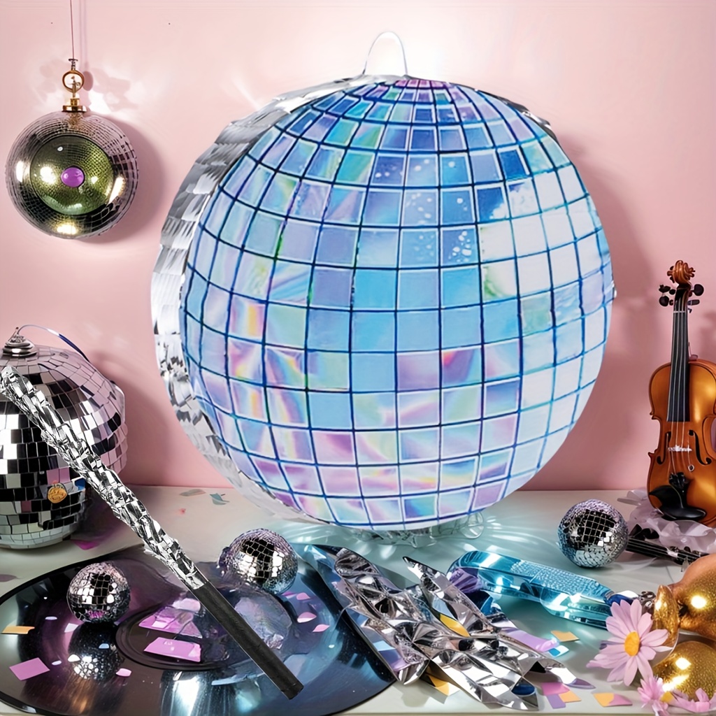 4pcs Disco Ball Shaped Pinata Set with Bat and Confetti