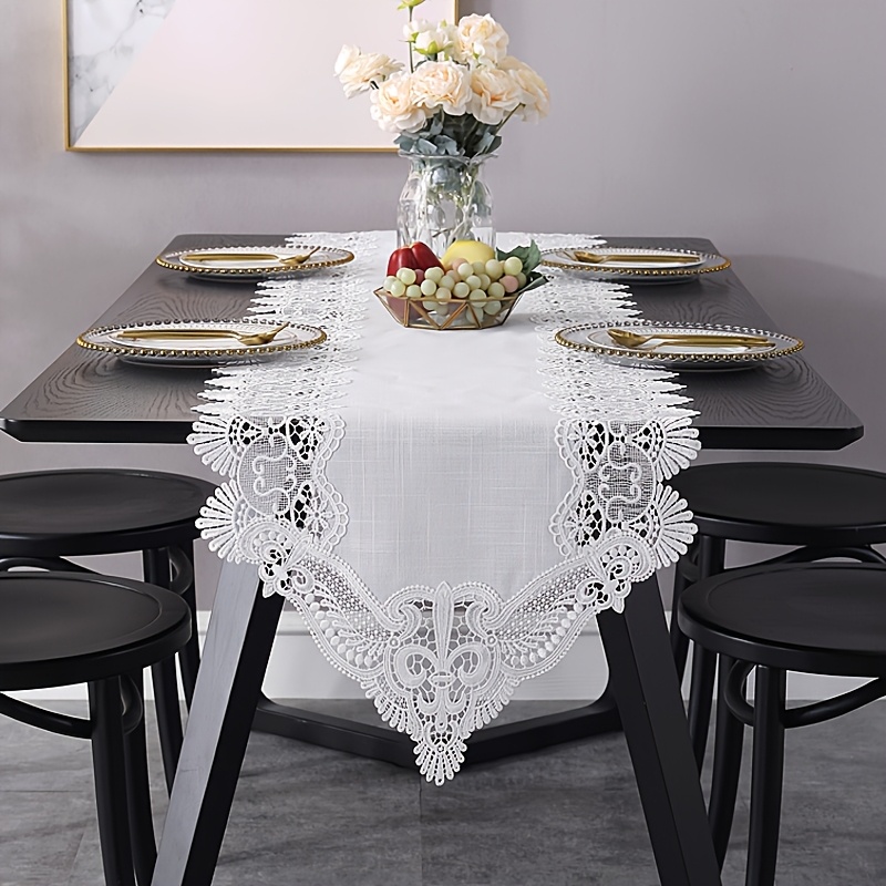 Elegant White Linen Embroidered Table Runner - Perfect For Weddings, Bridal Showers & Home Decor