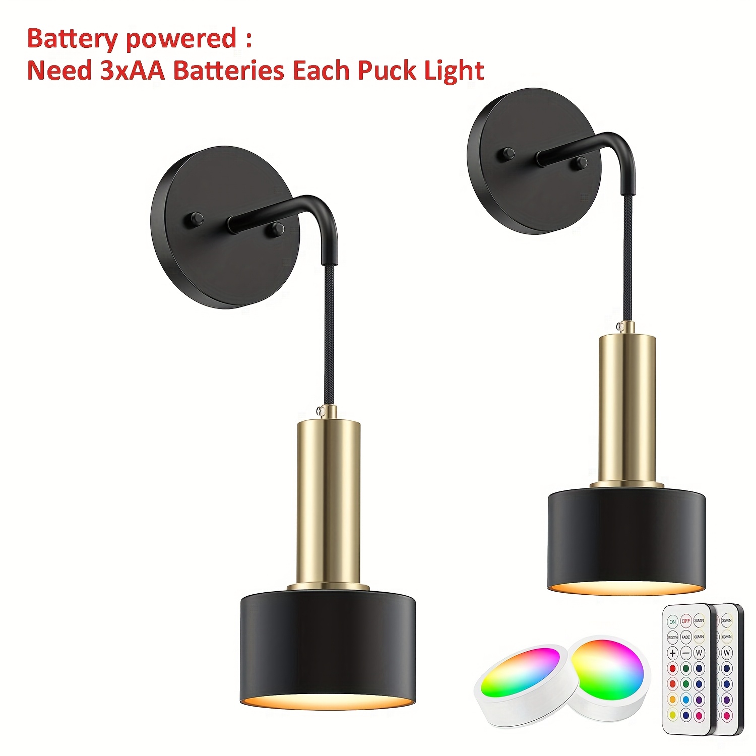 Aiboo 2-lamp Set Led Rgbw Remote Control Wall Lamp Battery Powered Or Rechargeable Optional Atmosphere Lamp