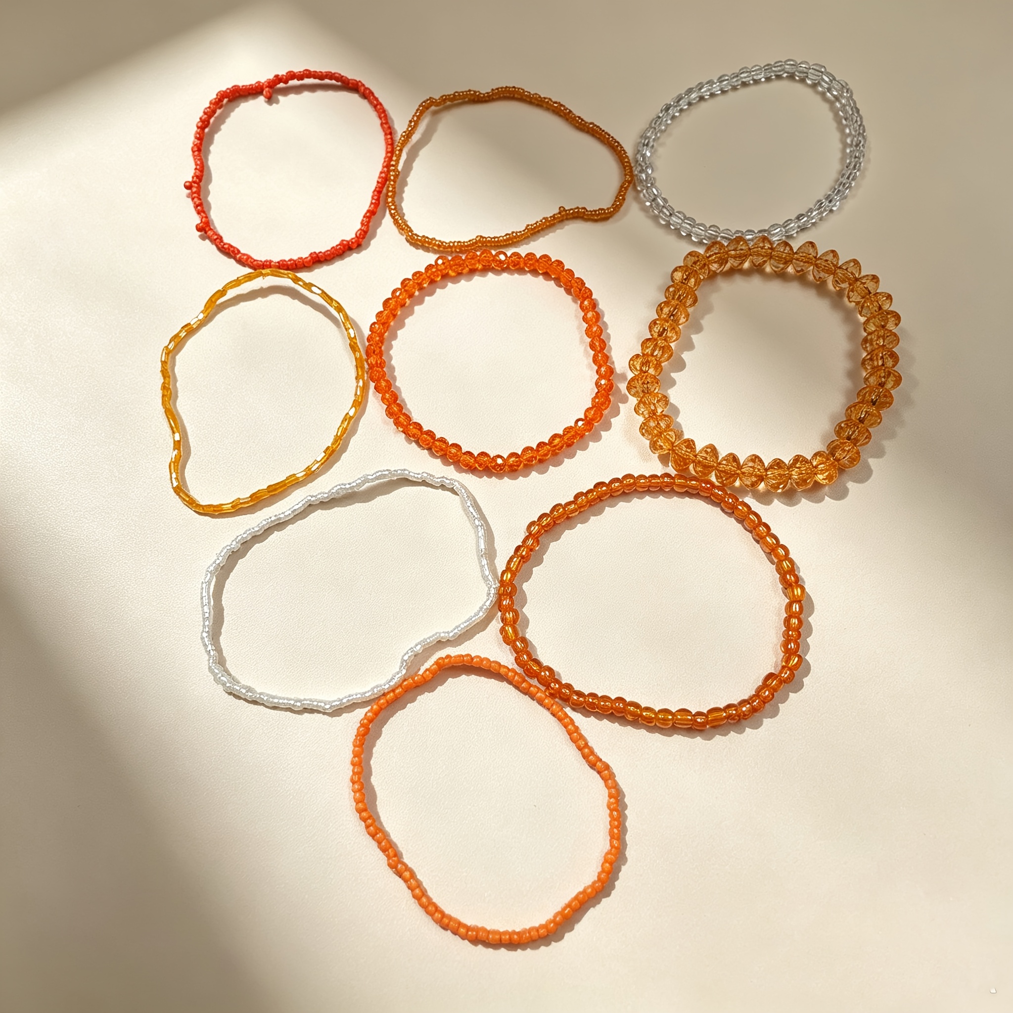 9pcs Unisex Boho Y2K Glass Bead Elastic Stackable Bracelets
