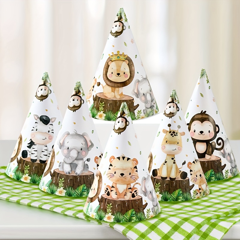 6pcs jungle animal theme birthday hats cartoon animal - Temu