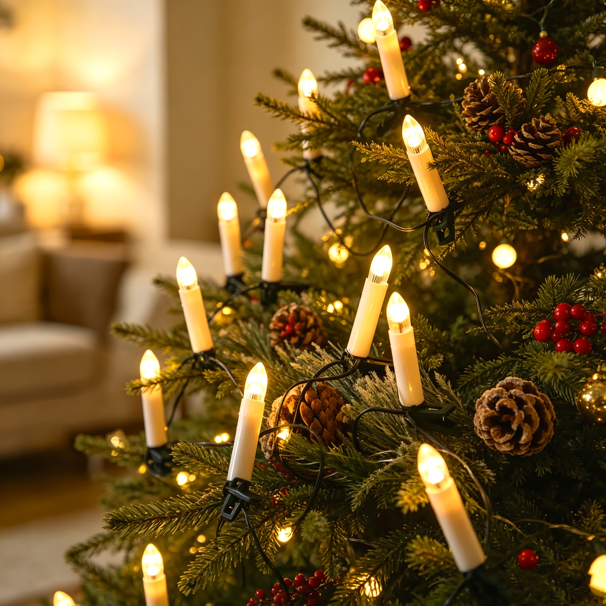 TEMU Halloween 25.4ft Christmas Candle String Lights, 20 Led Usb Operated Flameless Candle Lights With Clips For Xmas Tree Holiday Seasonal