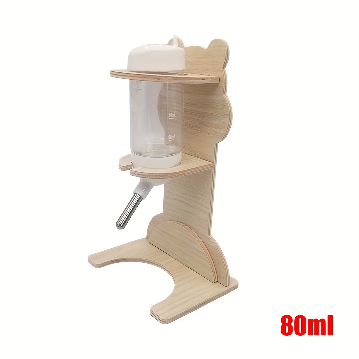 Image of 1pc Hamster Water Bottle With Wooden Stand - Leak-proof Small Pet Hydration Feeder, For Comfortable Use, Clear Plastic Cap For Easy Monitoring