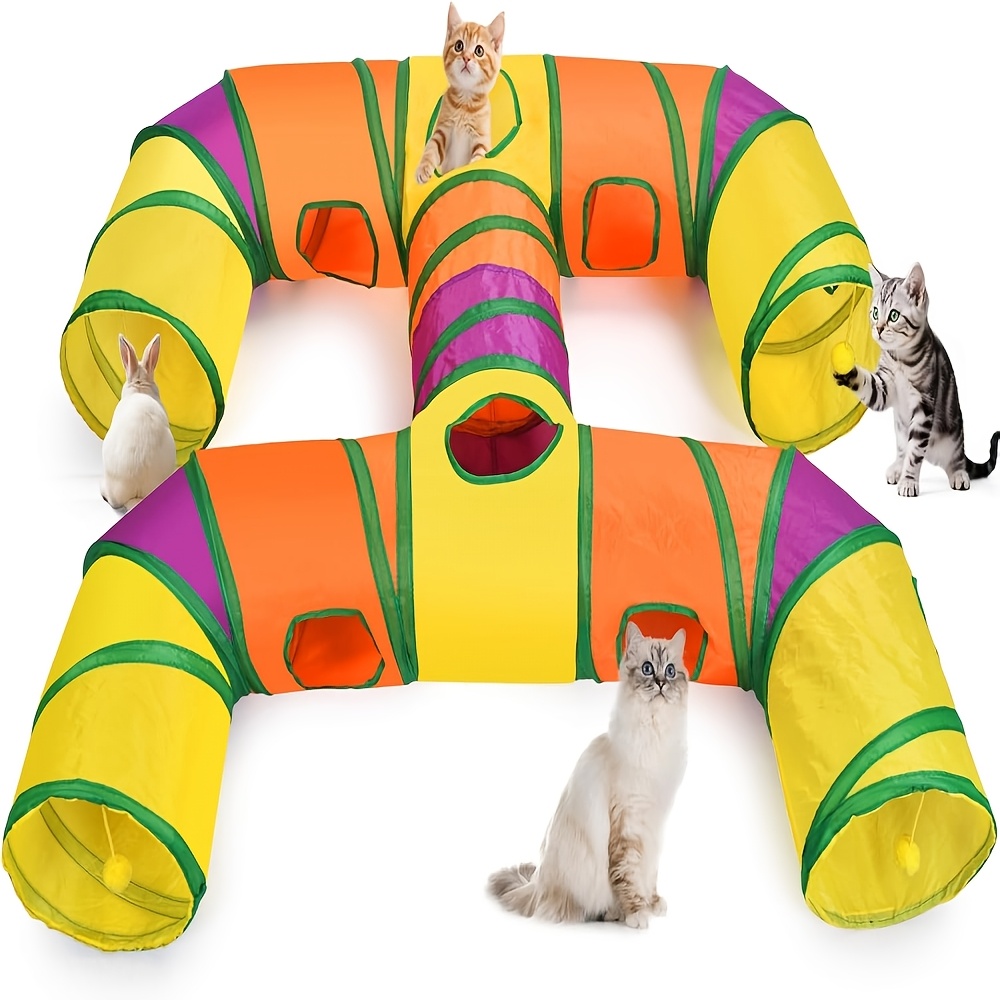Image of Foldable Cat Tunnels For Kittens Indoor Entertainment, Washable Cute Cat Tube Toys With Interactive Playing Balls, Tear-resistant Pet Tube, Cats, Kitten, Kitty, Puppy, Rabbit