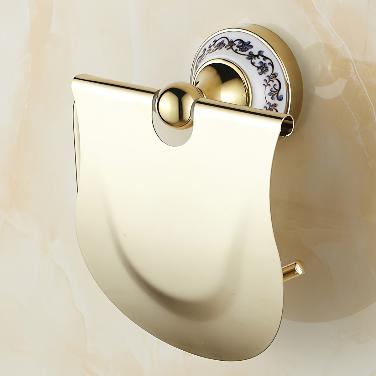 TEMU Portarrollos de Papel Higiénico de Acero Inoxidable con Porcelana Azul y Blanca Estilo Europeo, Soporte para Rollo de Papel Higiénico de Baño,