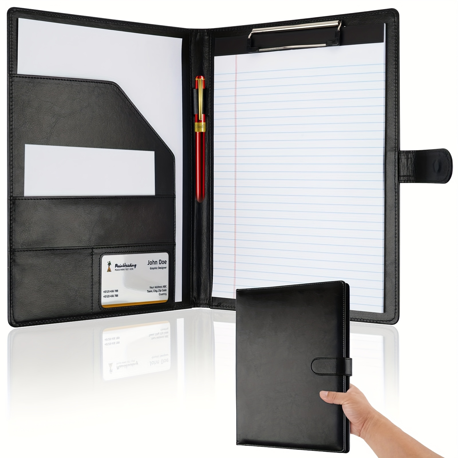Clipboard-style Briefcase Folder, Holder For A4 Letter-size Notepads, , And Writing Boards, Ideal Organizer For Meetings, Black