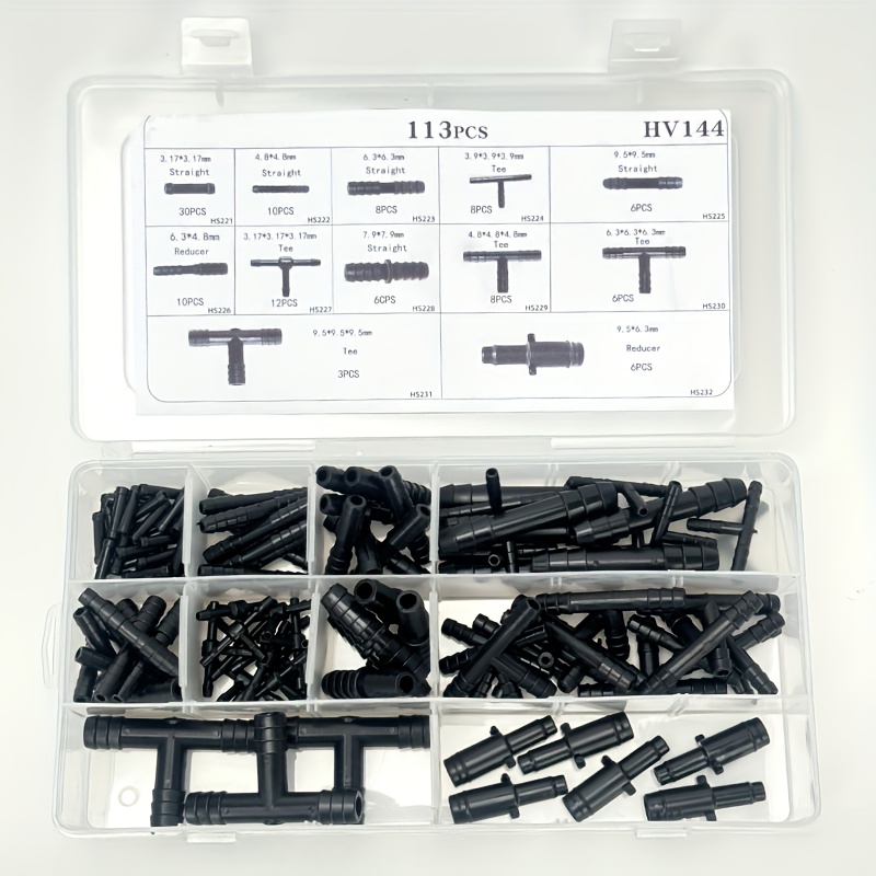 113pcs Hose Fittings T-connector Straight Connector Clamp Set