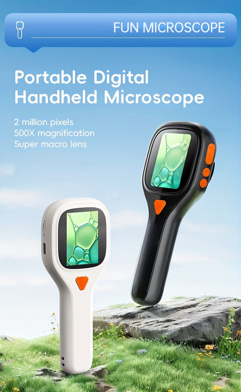 Microscopio de bolsillo con pantalla IPS de 2 pulgadas y cámara de 20MP - Aumento de 500X para mantenimiento electrónico/observación biológica, ranura para tarjeta SD, 6 luces ajustables, grabación de fotos y video, ideal para cumpleaños, regreso a clases y regalos de Navidad