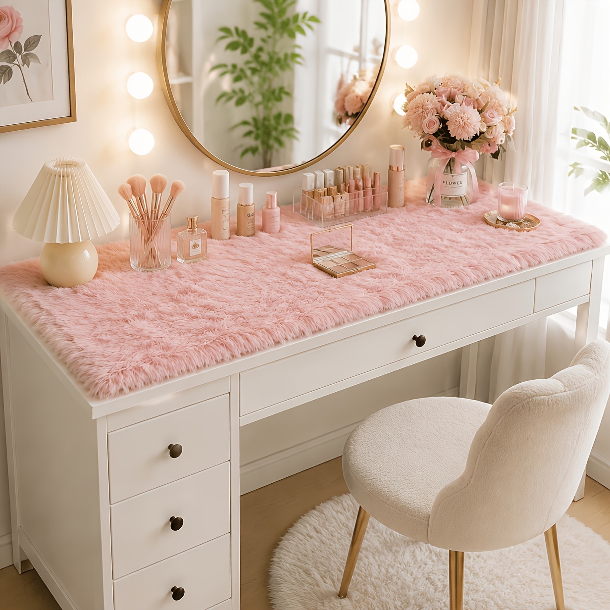 TEMU Non-slip Soft Long-pile Table Mat Suitable & Dining Table - Solid Color Desk With Cushioned, Skin-friendly, Hand Washable Covering For, Office,