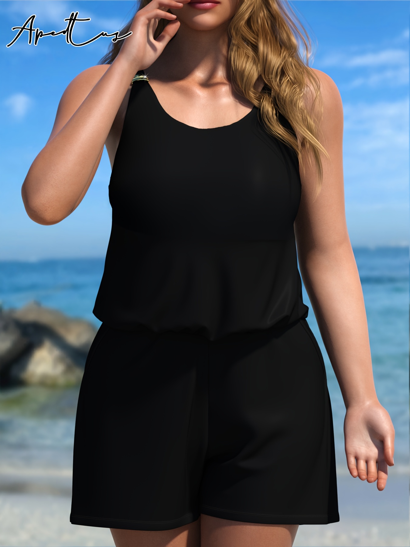 new womens black high elastic round neck minimalist   suitable for pear shaped   piece   briefs square leg briefs with pockets   swimsuit