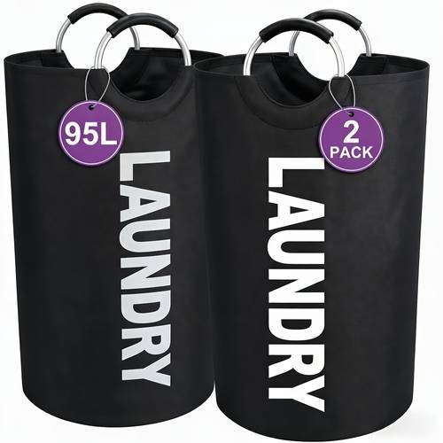 2pcs 95l 25 1 gallon extra large foldable laundry basket set thickened waterproof oxford cloth tall freestanding storage baskets bedroom bathroom dorm wardrobe organization decor holiday gift shelf baskets