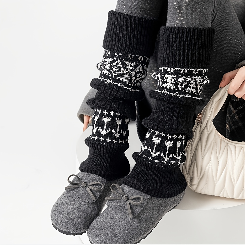TEMU 1 Pair Christmas Calf Socks Set, Women's Autumn And Winter Wonderland Forest Laminated Socks, Thickened Warm Retro Gray Rhombus Calf Socks Set,