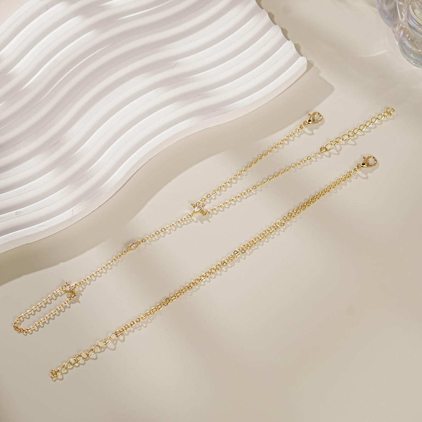 Image of 2pcs Elegant And Shiny Multi-layered Stacked Ring And Bracelet Set With Synthetic Synthetic Zirconia, Suitable For Women' Wear, Nightclub Parties, And Gatherings