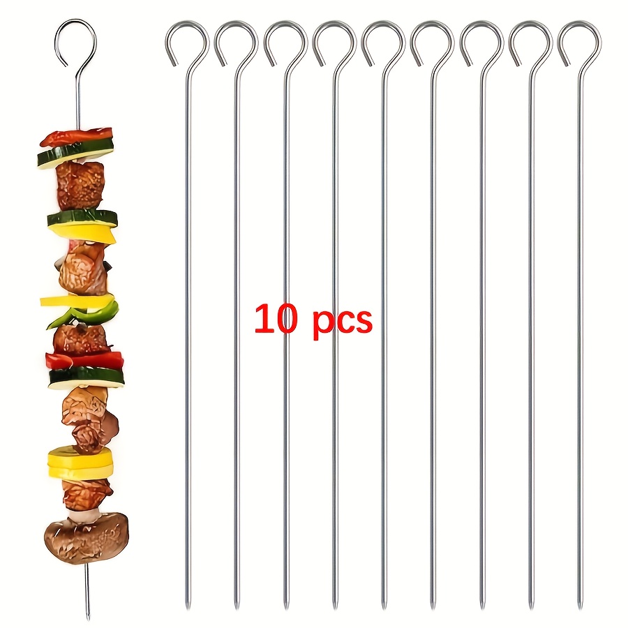 TEMU 10/ stuks Roestvrijstalen BBQ Spiesen met Oliekwast, 7.87 Inch Lang - Herbruikbare Metalen Spiesen voor Buiten Grillen en Familiefeestjes