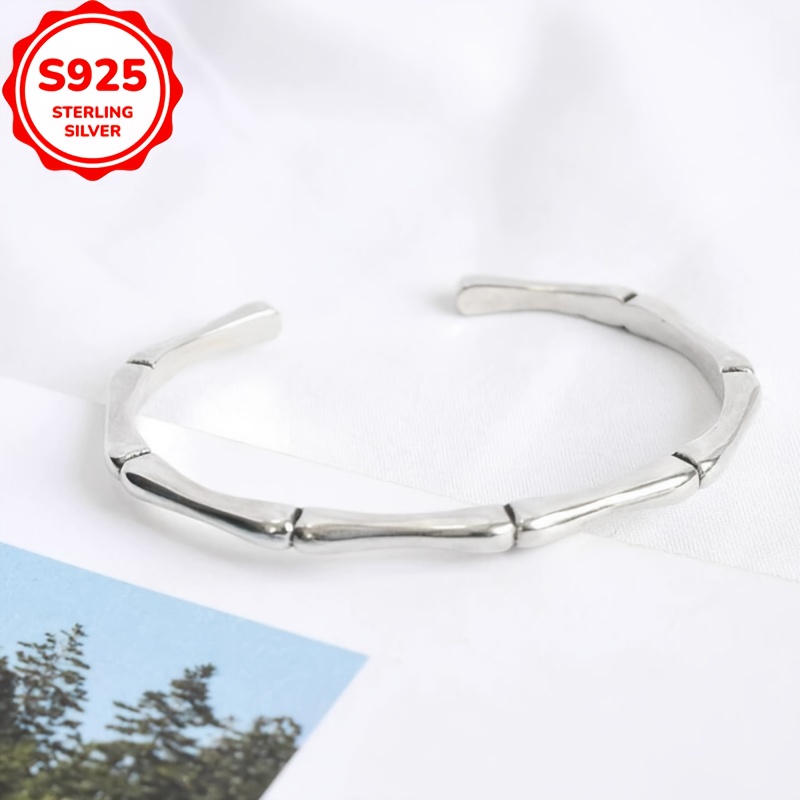925 Silver Bamboo Node Bracelet - Adjustable Open Ended Bangle