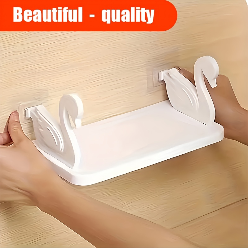 

1pc Wall-mounted Shelf, No-drill Plastic Storage Rack With Matte , Ideal For Bathroom, Kitchen, Cosmetics, Shampoo - White