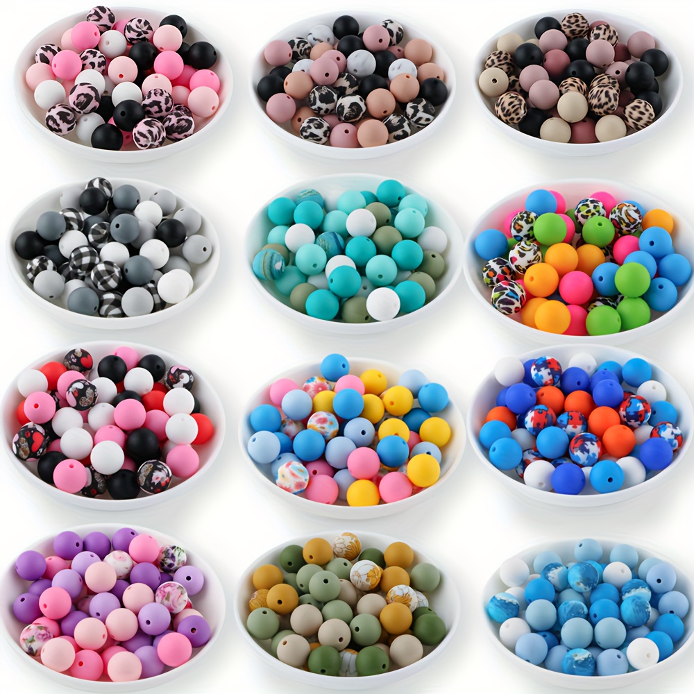 

20pcs 15mm Silicone Beads Set - Leopard Print & Solid Colors For Diy Keychains, Bracelets, Necklaces, And Bag Charms