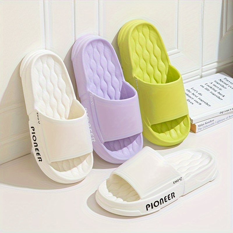 

Simple Letter Design Slides, Casual Open Toe Soft Sole Shoes, Comfortable Indoor Home Bathroom Slides