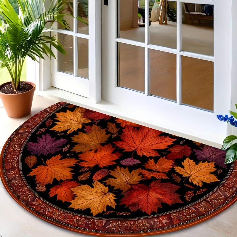 TEMU KAFULAM Tappeto di semicircolare per uso interno/esterno - Tappeto a foglia d' con retro in PVC, poliestere lavabile in lavatrice per porta d',