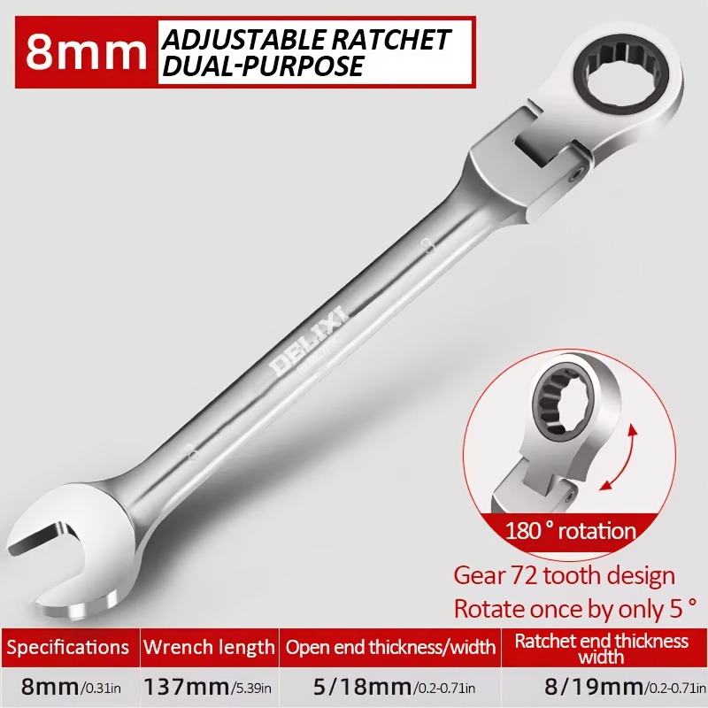 TEMU Electric 8/10/12/13/14mm Ratchet Wrench, Flexible Head Ratchet Wrench, Multifunctional Metric Wrench, Manual Ratchet Wrench Tool, Double Layer