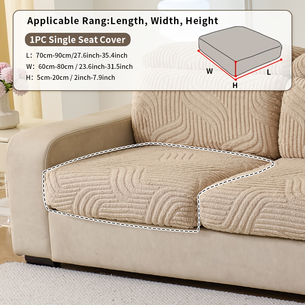 TEMU 1pc Bohemian Style Sofa Cover, Velvet Jacquard Material, Split Seat Sofa Cover With Water Ripple Pattern, Coffee Color, Gray, Beige Optional,