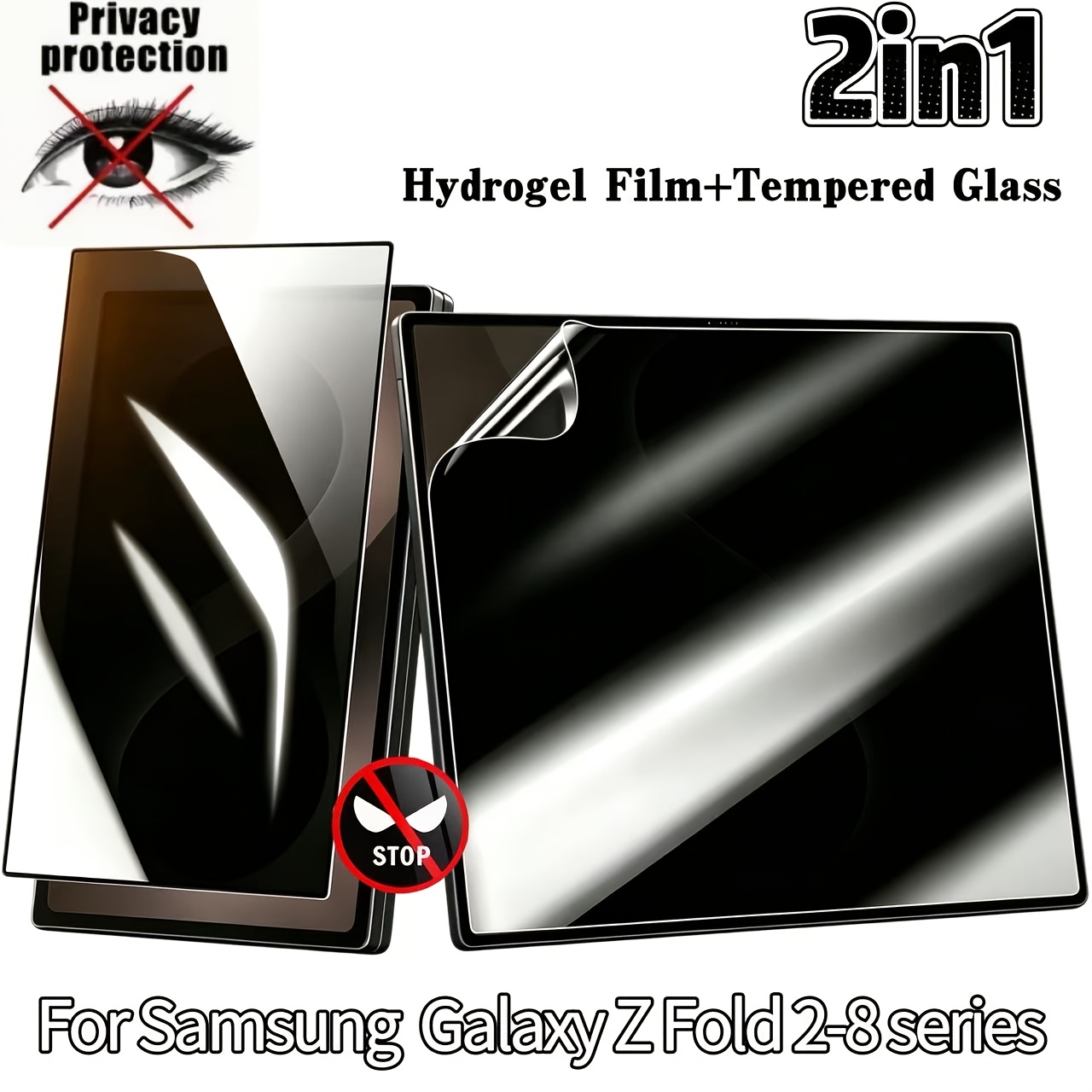 TEMU 2-in-1 Set: Suitable For Galaxy Z Fold 8/z Fold 8 Ultra/z Fold 7/z Fold 6/z Fold 5/z Fold 4/z Fold 3/z Fold 2. Includes 1pc Of Privacy Tempered