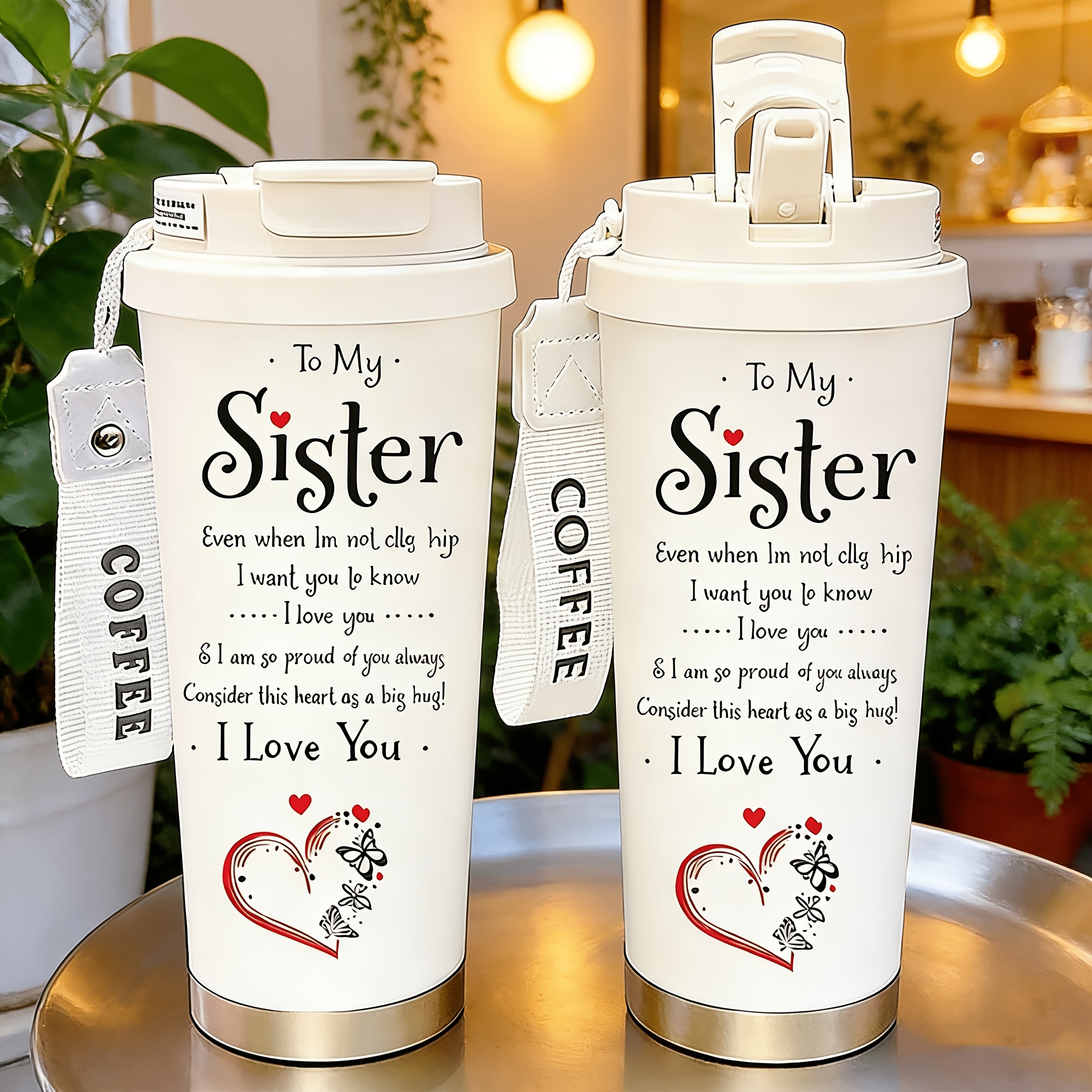 TEMU Sister Gifts You Quote, 18oz Insulated Stainless Steel Tumbler, With Lids And Straws Double Wall Vacuum Insulated Tumblers, Birthday Present For Sisters, Best Friend Mug Idea