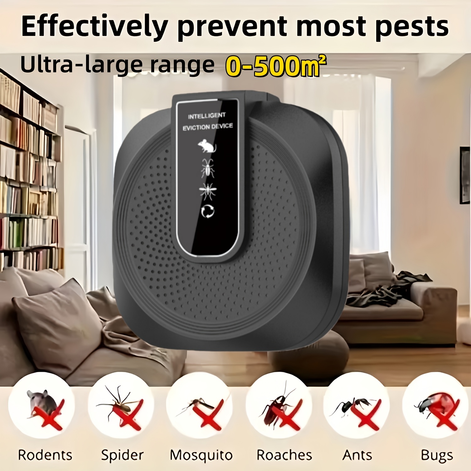 Ultra-Wide Coverage 0-500㎡ Smart Soundwave Technology Pest Repellent & Killer Suitable for Home, USB-Powered AI Drone-Free Insect Control, Safe for Pets &, Odorless Bug Zapper for Mice, Roaches, Spiders, Flies, Mosquitoes