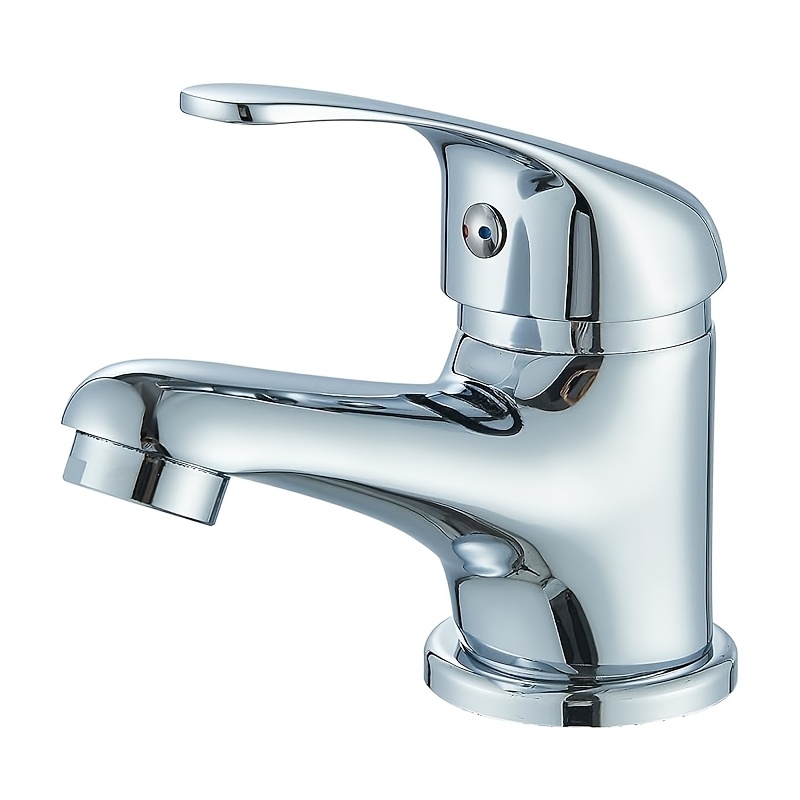 Image of Contemporary Short Chrome Basin Mixer Tap For Bathrooms And Guest Toilets, Made Of Stainless Steel With A Single Lever Design