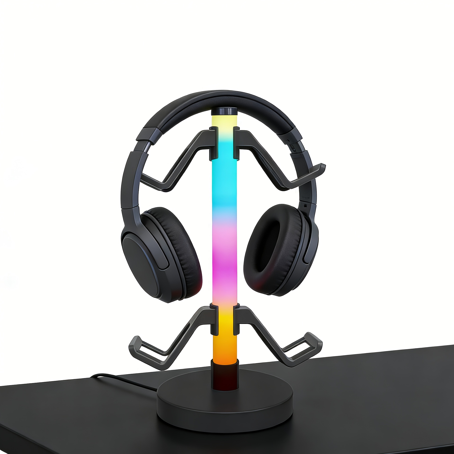 TEMU 4 Light Rgb Headset Stand, Universal Usb-powered Desk Lamp, Home Gaming & Office Decor, Detachable Controller Hook For Pc Earphone Accessories