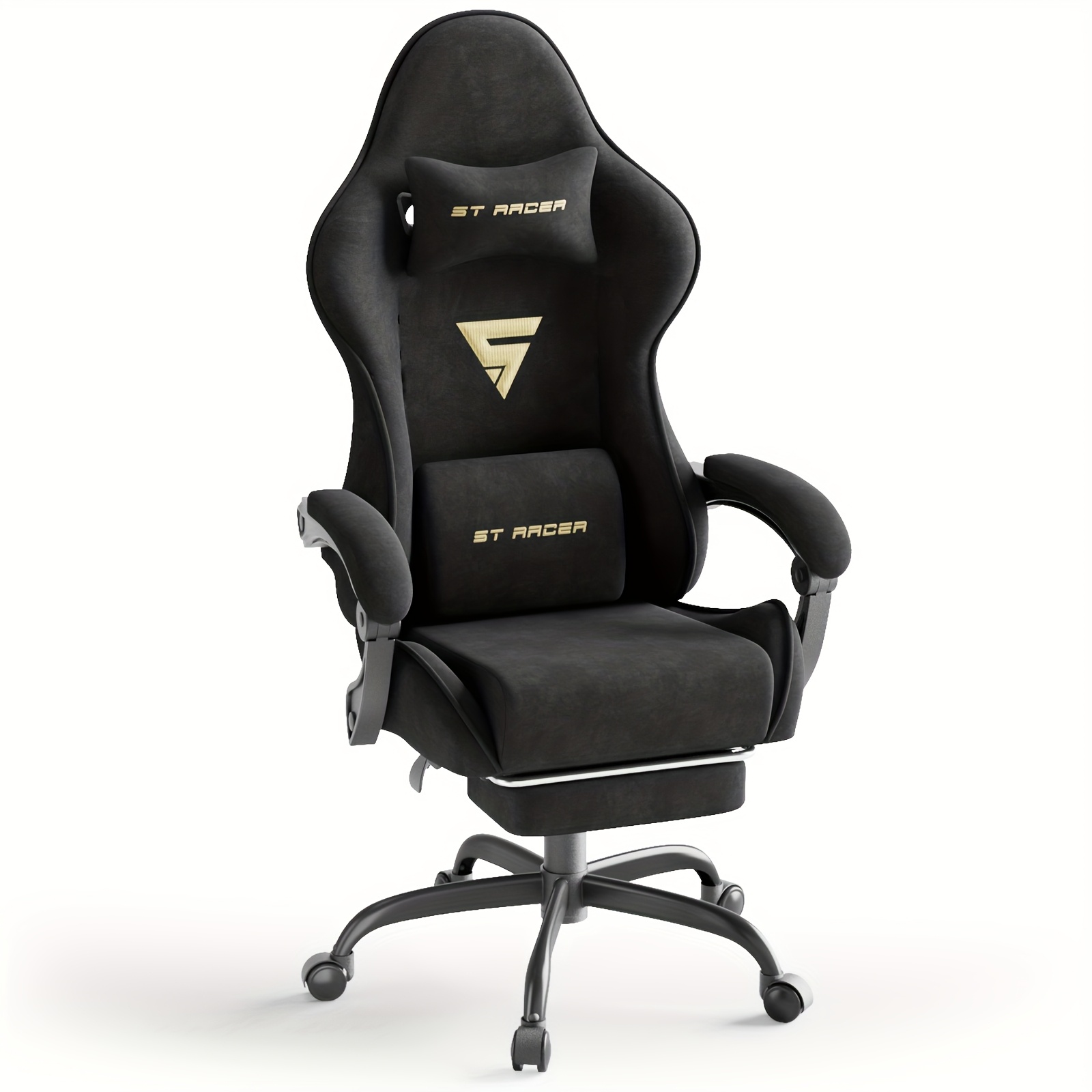 TEMU Velvet Fabric Ergonomic Gaming Chair With Footrest And Massage, High Back Reclining Computer Gamer Chair For Adult, Game Chair Suitable For Home Office