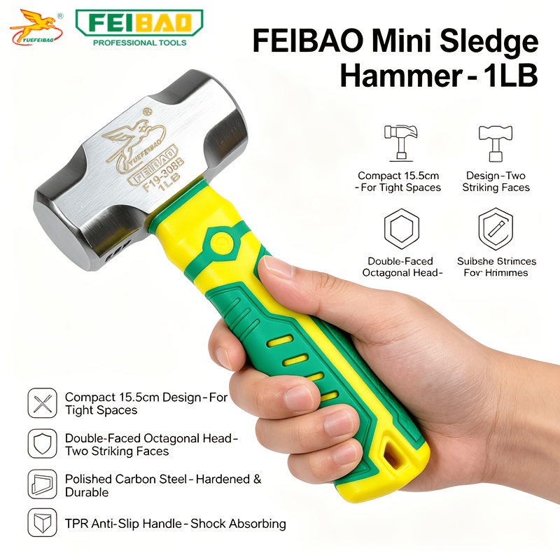 TEMU Yuefeibao Professional Mini Octagon Hammer, High Carbon Steel Mirror Polished, Double-sided Octagon Head, Tpr Dual-color Honeycomb Anti-slip