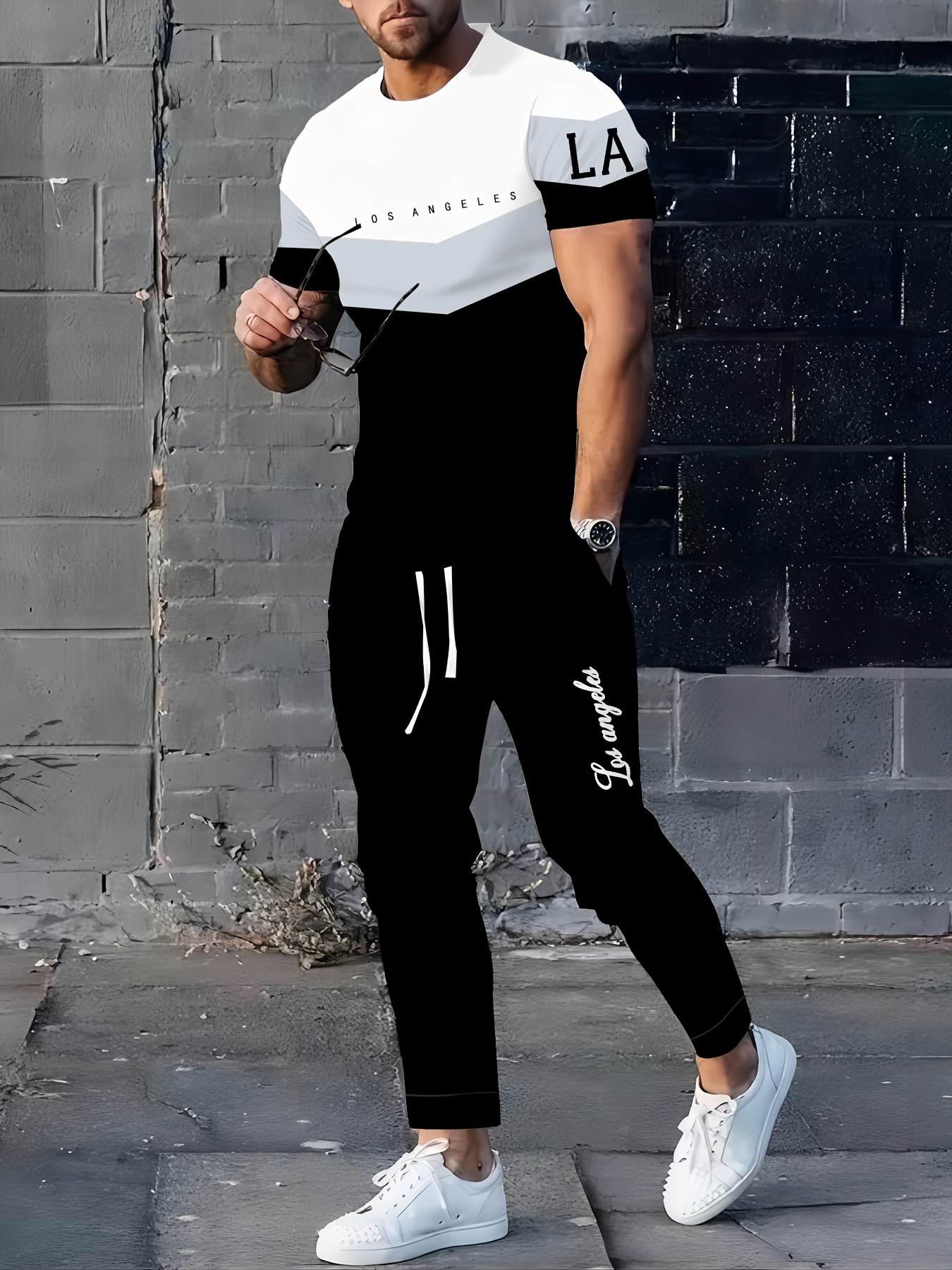 men's polyester sportswear elegant casual crew neck slightly