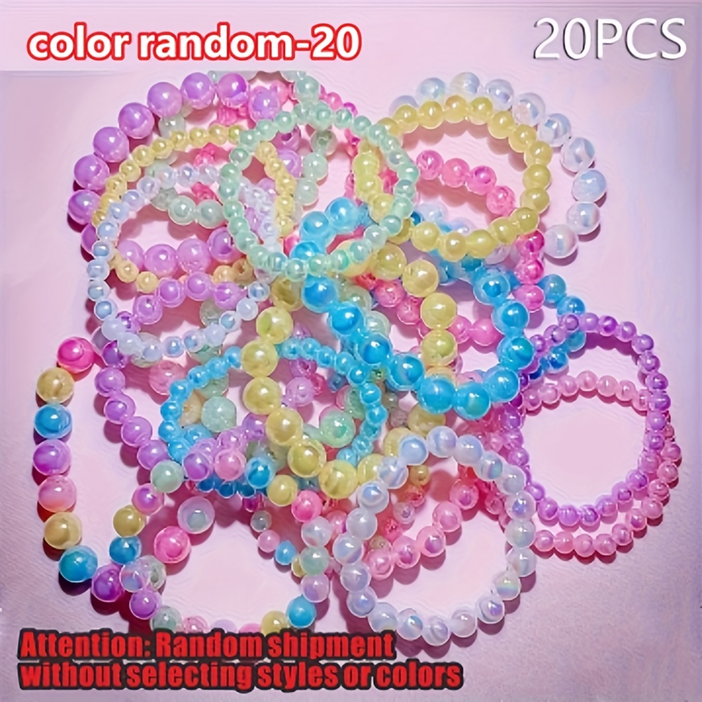 TEMU 20pcs/set Of Exquisite, Simple And Cute Bright Multi-colored Acrylic Bead Bracelets, Very Suitable For Daily Wear And Holiday Gifts Color