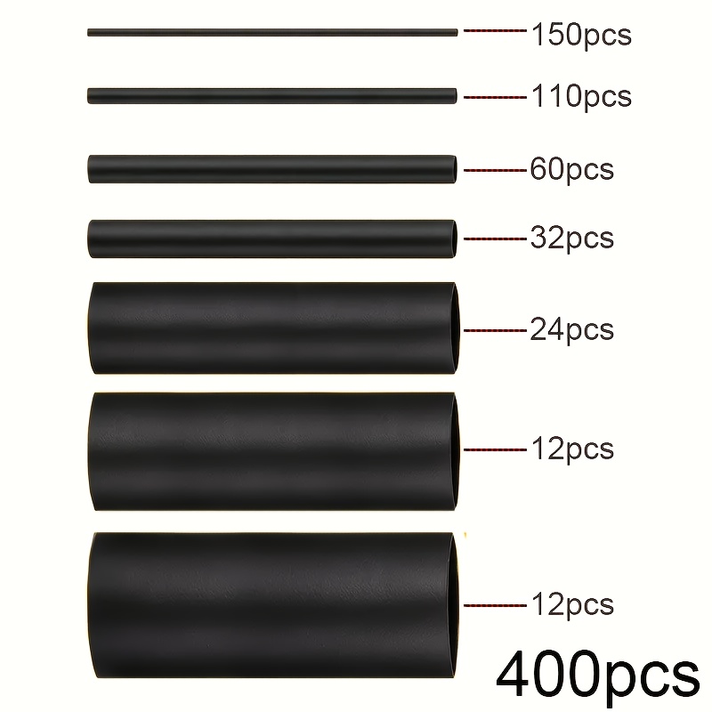 A Box Of 400 Black Thickened Heat Shrink Tubes With Adhesive, Featuring Double Walls And The Thickness