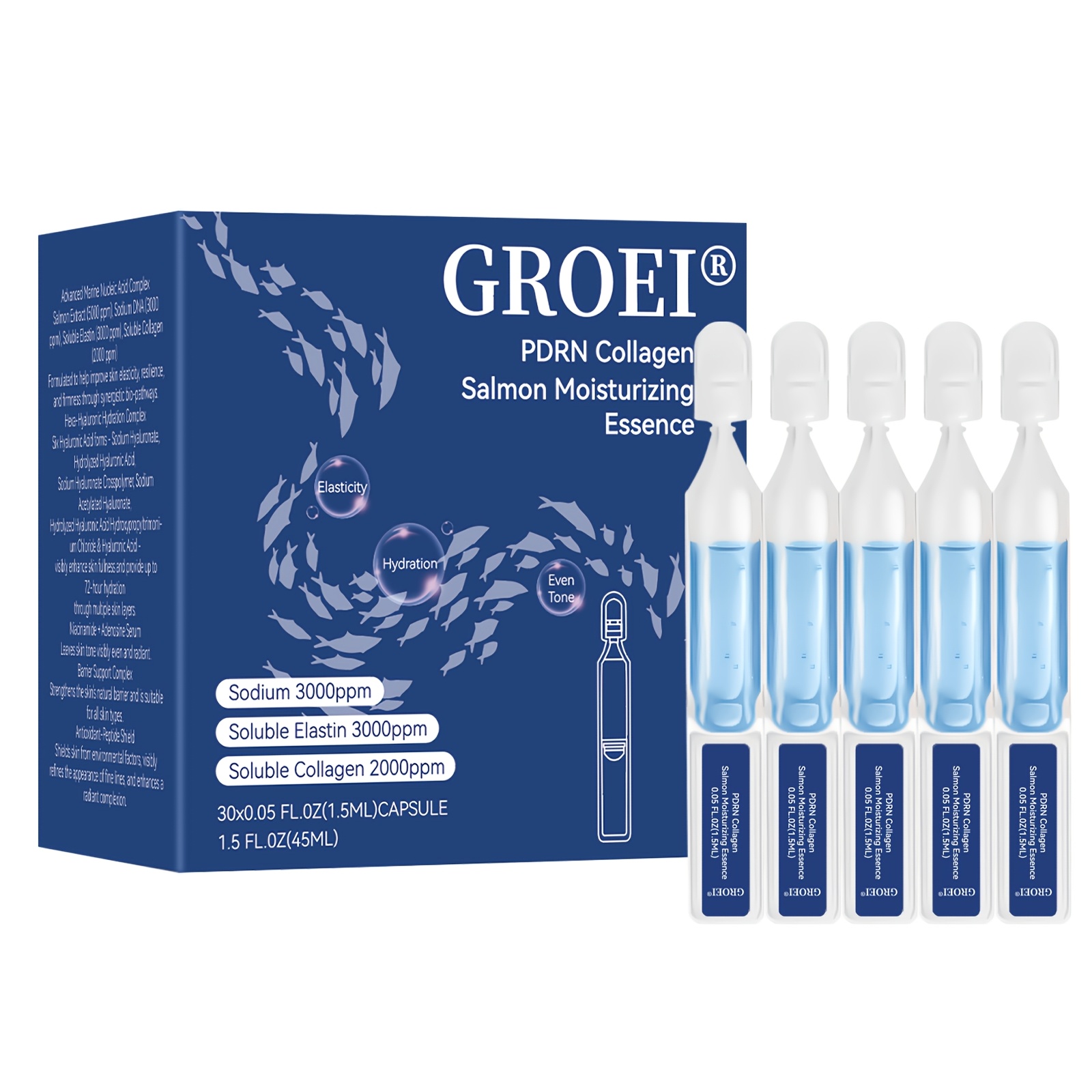 Image of Dna Serum, 5000ppm Salmon Dna Ampoule, 2000ppm Collagen, Glutathione, Niacinamide & 6 Hyaluronic , Korean Skincare & Radiance,0.05fl.oz X 30e