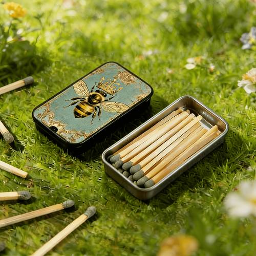 1pc bee and slide top matchbox matches not included metal slide top case unique and reusable storage container suitable as a gift for friends