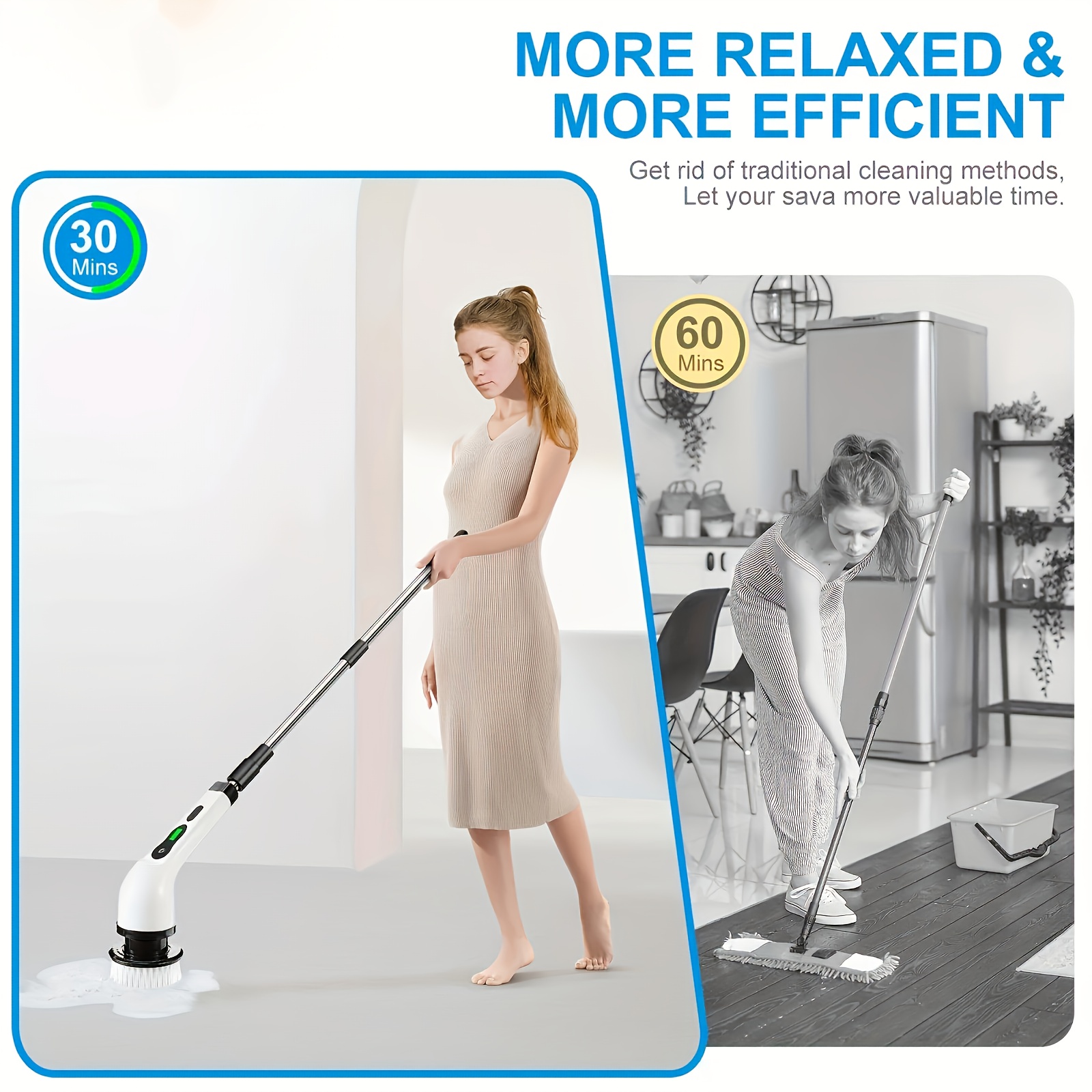 wireless electric rotating washer 7 2 replaceable brush heads adjustable extension handle 360 cordless cleaning brush for bathroom bathtub tiles floor usb c charging   plastic 2000mah lithium battery for living room bedroom outdoor kitchen details 12