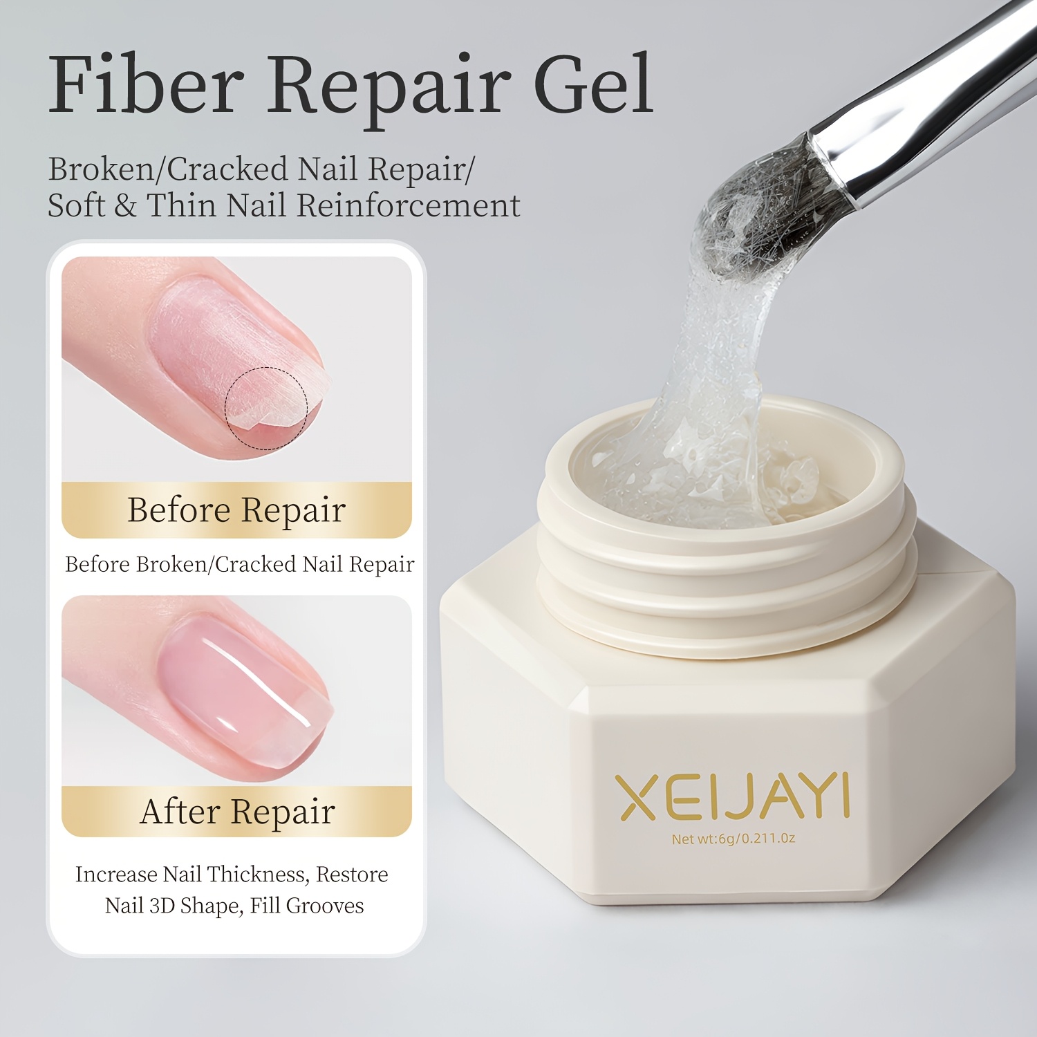 Image of 1pc 6g Fiber Rubber Repairing Damaged Nail Beds With Fiber, High-density And Hard Nail Glass Fiber Gel That Does Not Break