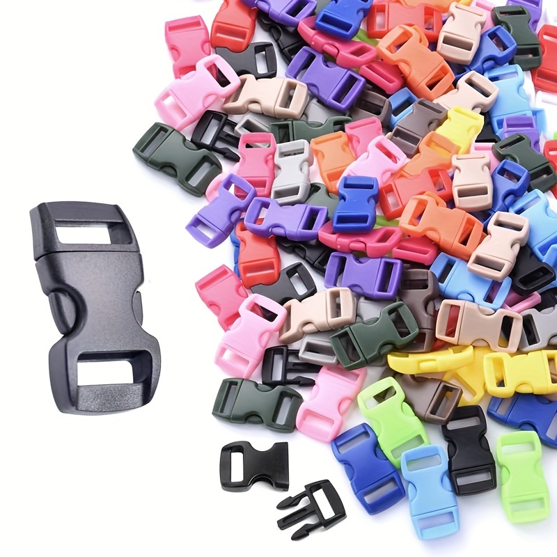 

100pcs Color 3/8" Curve Contoured Side Release Buckles, Assorted Paracord Bracelet & Pet Collar Strap Webbing Sewing Accessories For Parachute 550 Cord