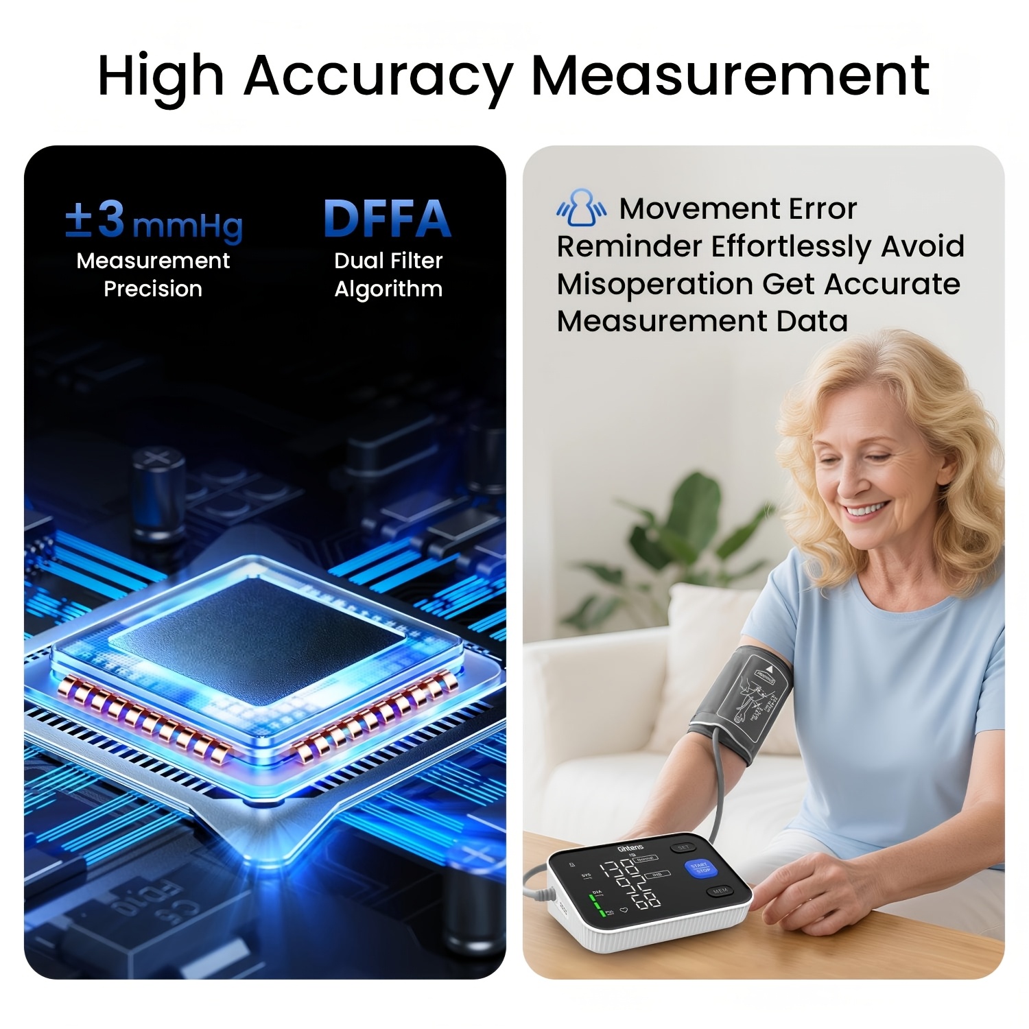 Accurate Digital Arm Blood Pressure Monitors with Large Cuff for Home Use, Irregular Heartbeat Diagnosis, Pulse Rate Meter, Cuff 22-40cm, 2X120 Memory, LCD Display; Used with Both Plug-in And Battery Power (batteries Not Included)