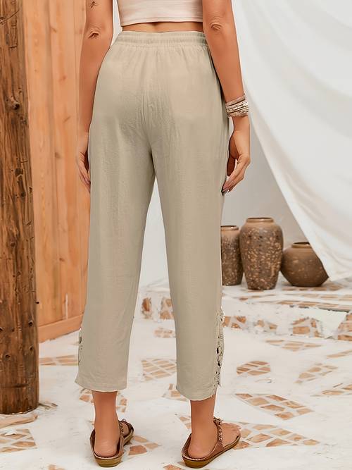 pantaloni casual a larga da donna con vita e coulisse - 95% poliestere, 5% spandex, lavabili in lavatrice, per estate