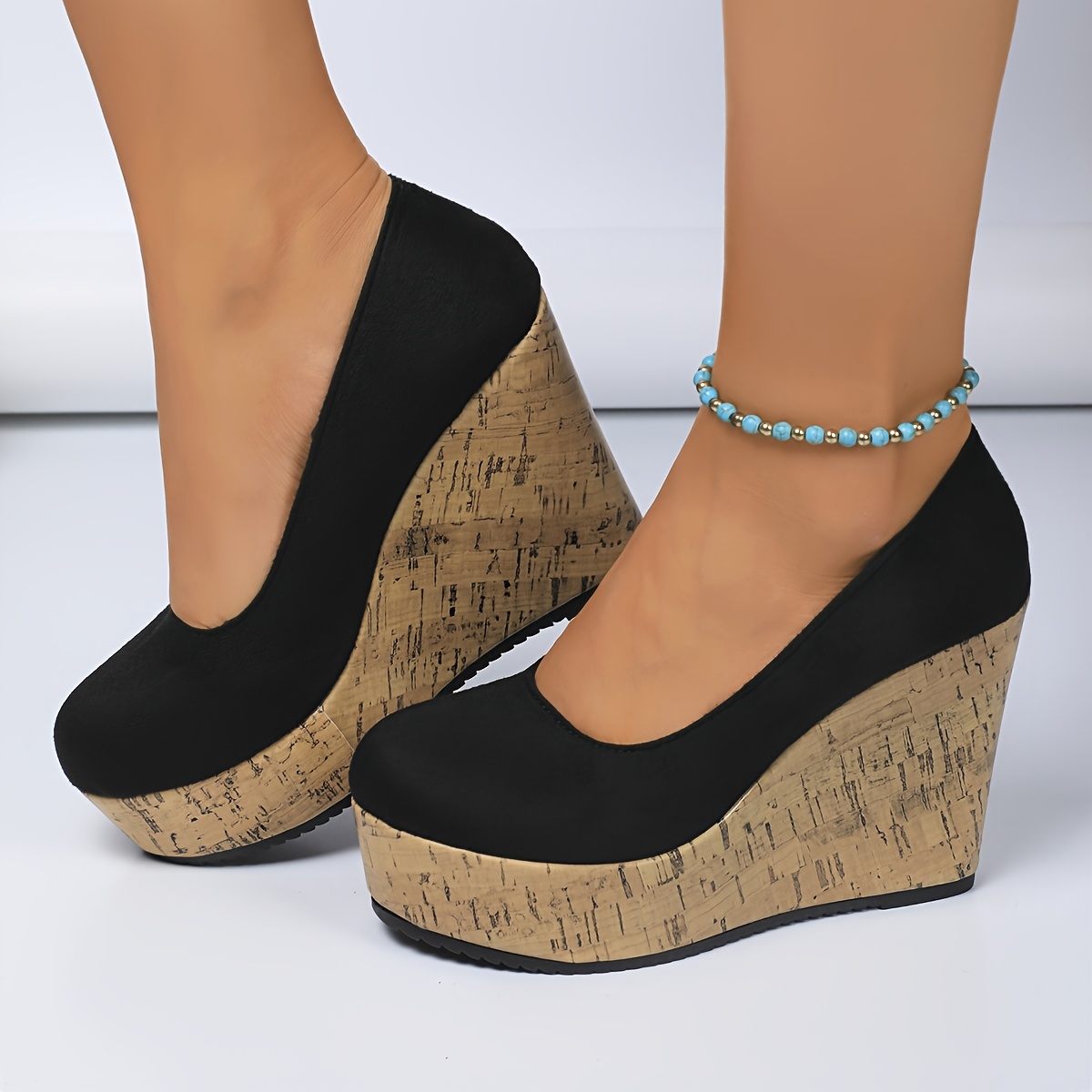 

Chic Women's Platform Wedge Heels - Comfortable Slip-on Pumps With Breathable Velvet, For Work & Casual Wear