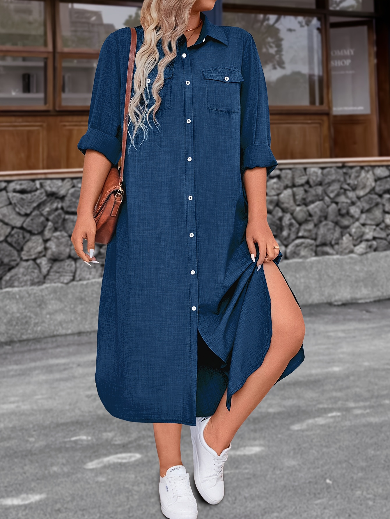 abito camicia blu elegante donna taglia vestibilità Temu Switzerland