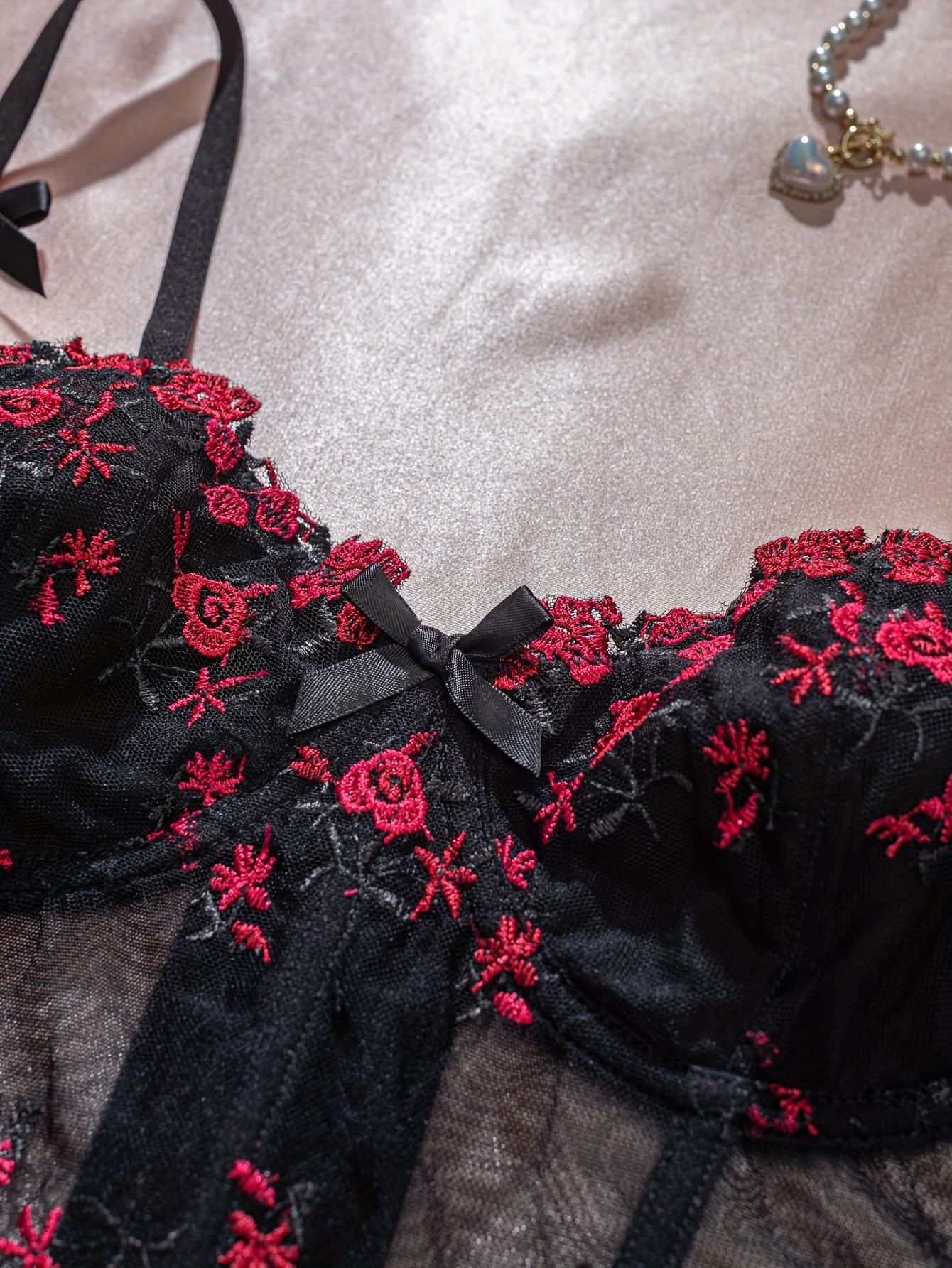 Netting Studded Backless Bra with Adjustable Back Buckle Shorts