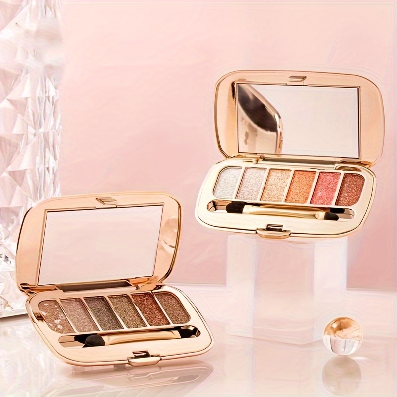 6 colors diamond pearly glitter eyeshadow palette with brush and mirror enhance your eye makeup with polarized shimmer for music festival details 0