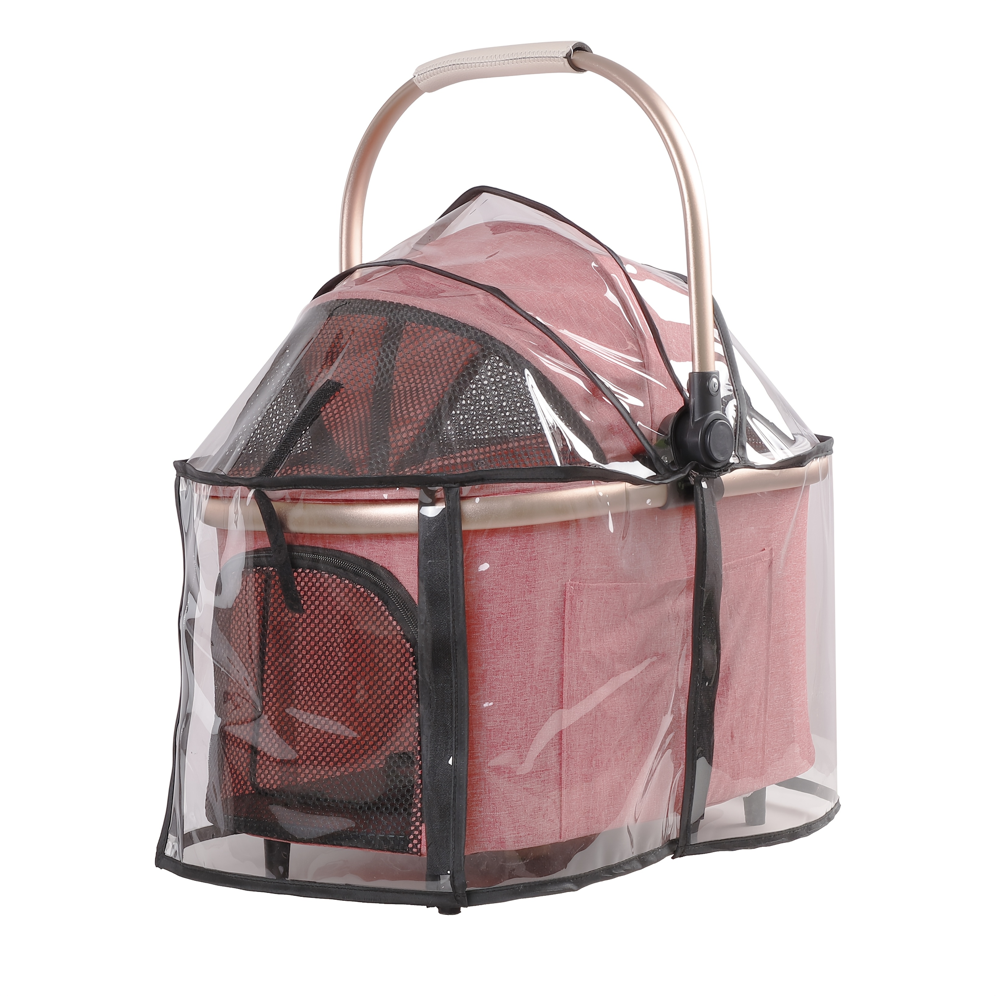 TEMU Pvc Pet Stroller Rain Cover With Breathable Windows & Tape Fasteners Suitable For Dogs And Cats, Canopy Cover For Outdoor , For Strollers,