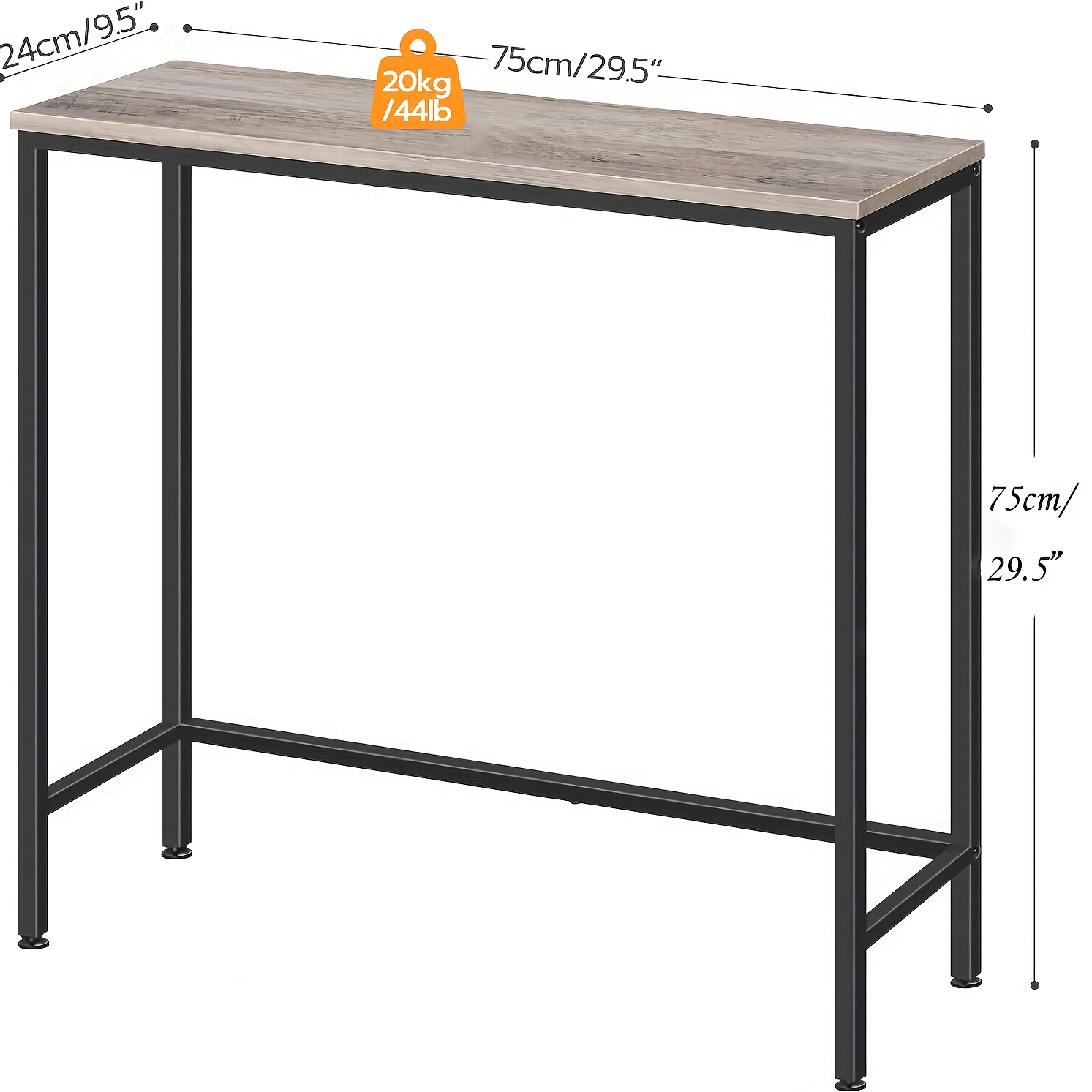 Mesa de Consola con Estante, Mesa Estrecha para Entrada, Mesa Pequeña para Sofá, Adecuada para Pasillo, Sala de Estar, Dormitorio, Entrada, Un Solo Piso - Gris y Negro