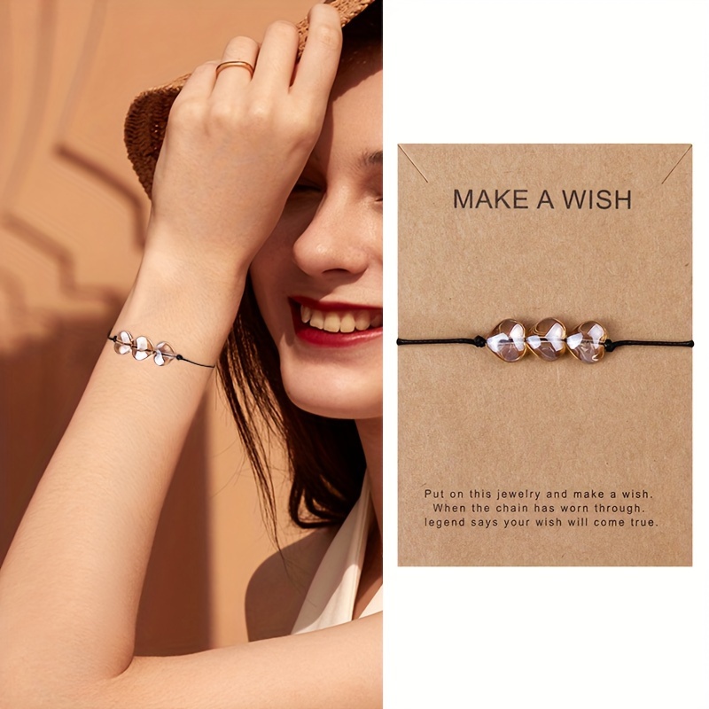 Adjustable Heart Charm Strand Bracelet for Men and Women